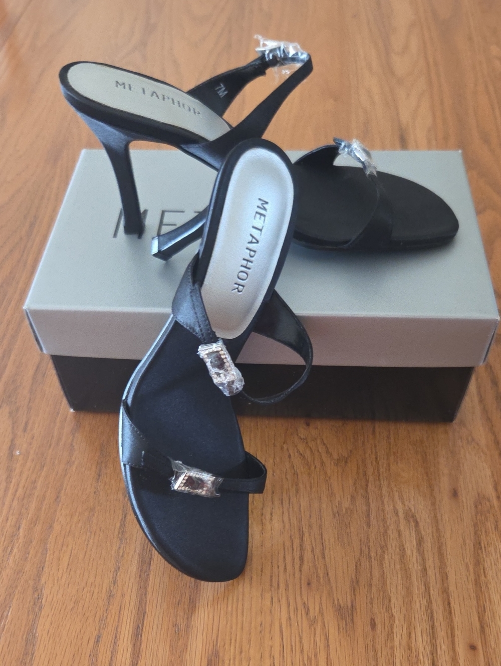 Metaphor Black Crystal-Trim Strappy Heel Sandals